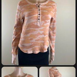 Free people camo henley long sleeve
